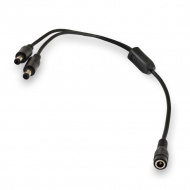 Power supply splitter cable from 5.5x2.1 mm socket to 2 5.5x2.1 mm plugs. Length 30 cm