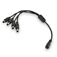 Power splitter cable from socket 5,5x2,1 mm to 4 plugs 5,5x2,1 mm. Length 30 cm