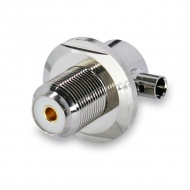 UHF PL259(female) right angle connector, solder attachment, semi-rigid and rigid cable diameter from 2.5 mm to 3.6 mm, to the housing with two nuts