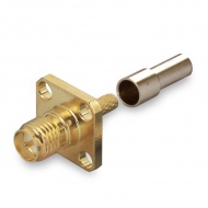 RP-SMA(female) connector, crimp attachment for RG174, RG316, 4 hole flange panel mount