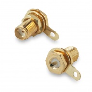 SMA(female) front mount bulkhead connector, solder cup.10,  hexahedron, with nut, washers