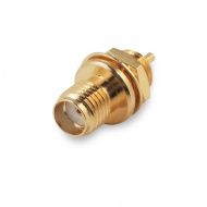 SMA(female) front mount bulkhead connector, solder cup, nut, washer, thread 1/4-36 UNS