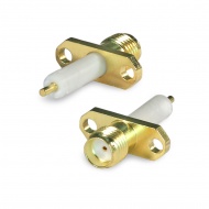 S-2452-12 SMA(female) solder connector, 2 hole flange panel mount, diam. 2,5 mm, hole spasing 12 mm, dielectric d4x12 mm